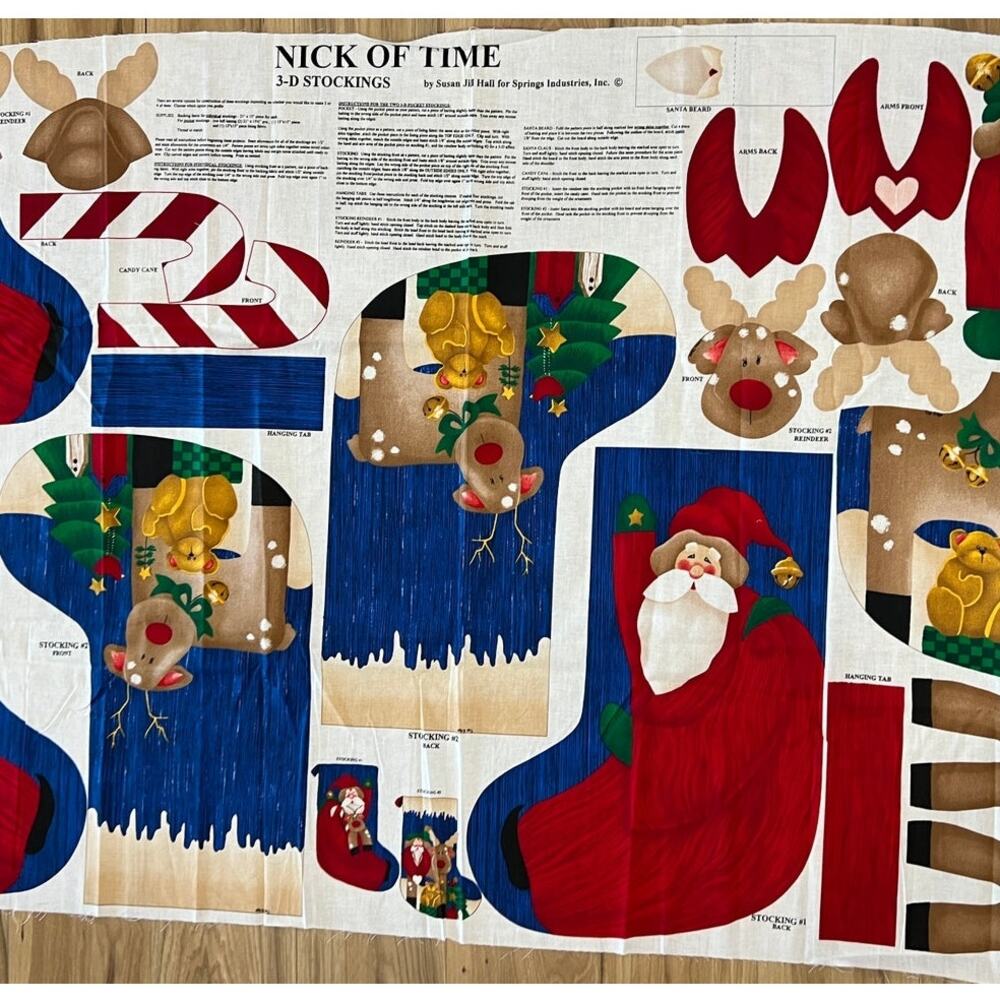 Nick of Time 3D Christmas Stockings Susan Hall Springs Ind. Fabric Panel Cut Sew